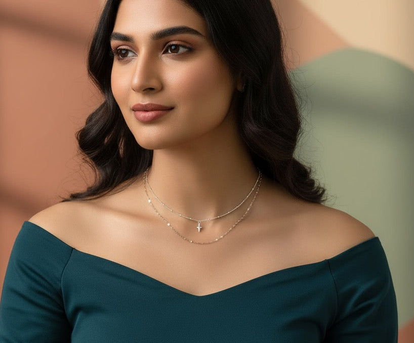Silver Cross Layered Necklace
