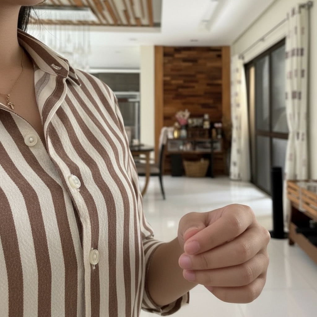 Beidge high waist pant (trouser ) | Brown striped shirt (women )