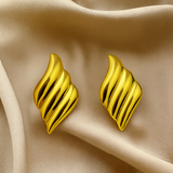 Golden Wave Leaf Earrings – Stainless Steel Statement Design