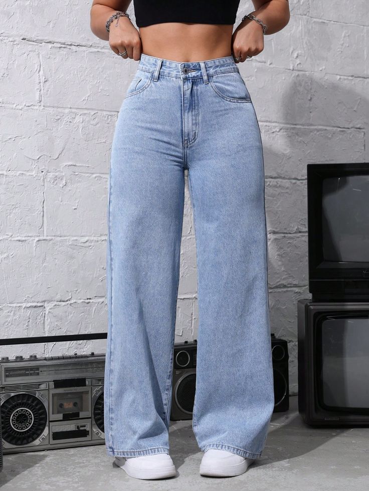 Sky blue High waist womens baggy jeans