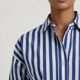 Blue white shade baggy jeans | Dark blue broad striped shirt | Womens