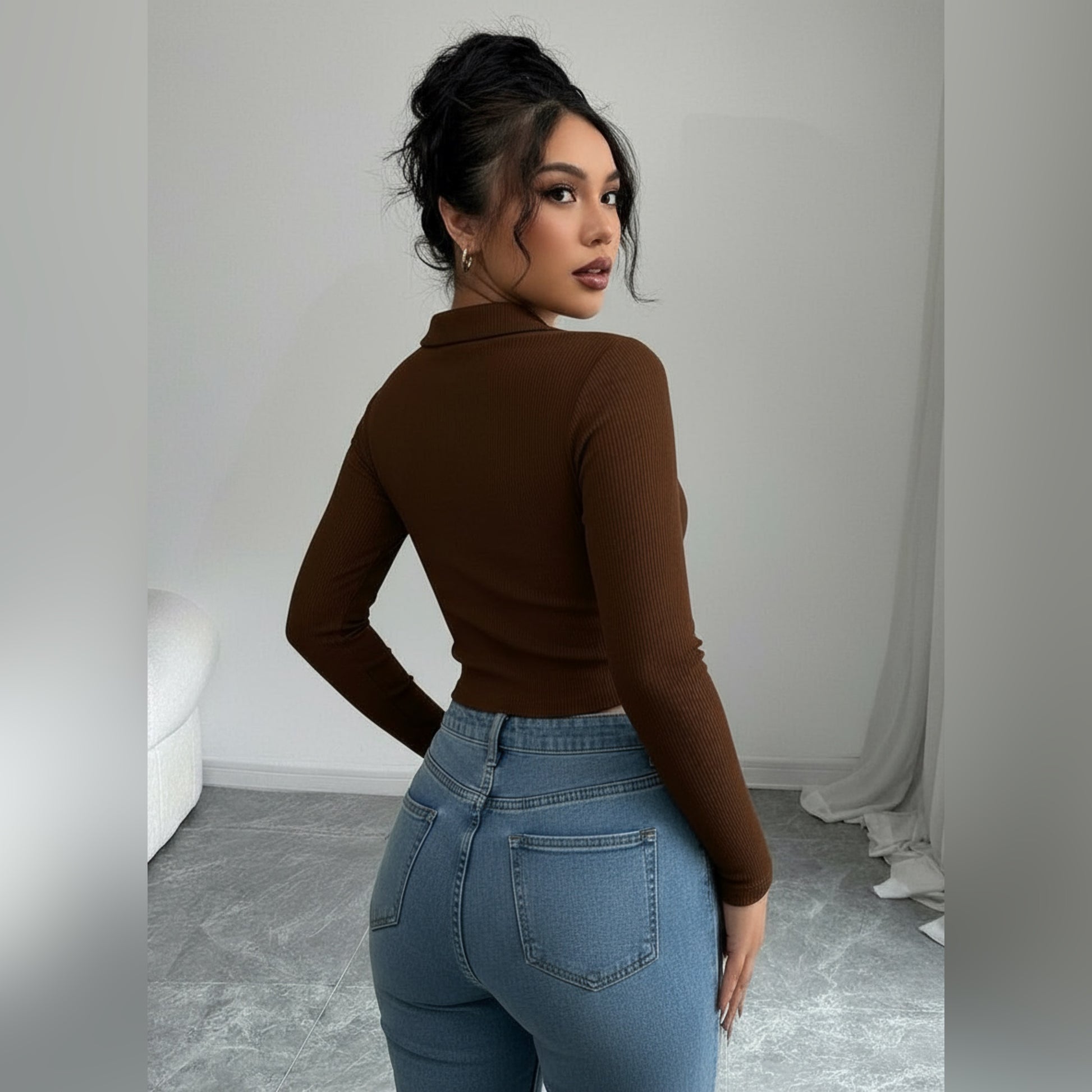 Polo brown full sleeve top