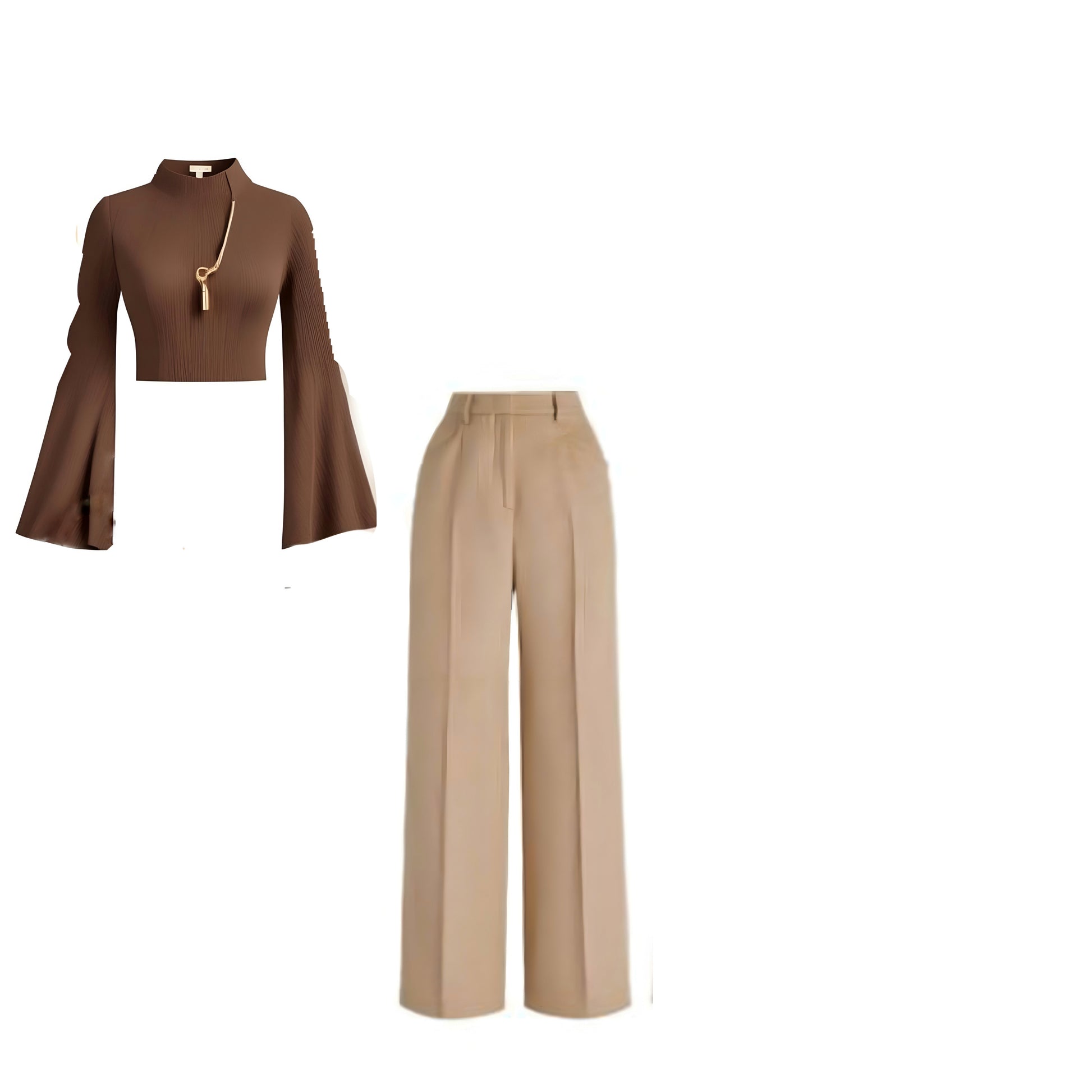 Camel  high waist pant and Brown top - full set