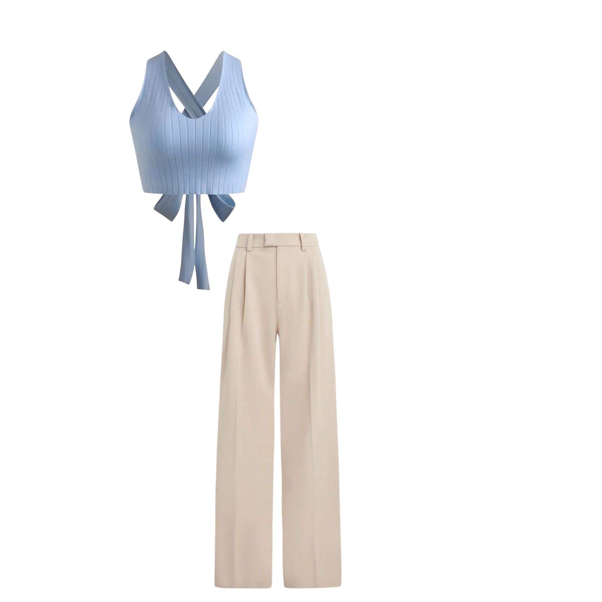 Off white high waist pant and Blue   top - full set