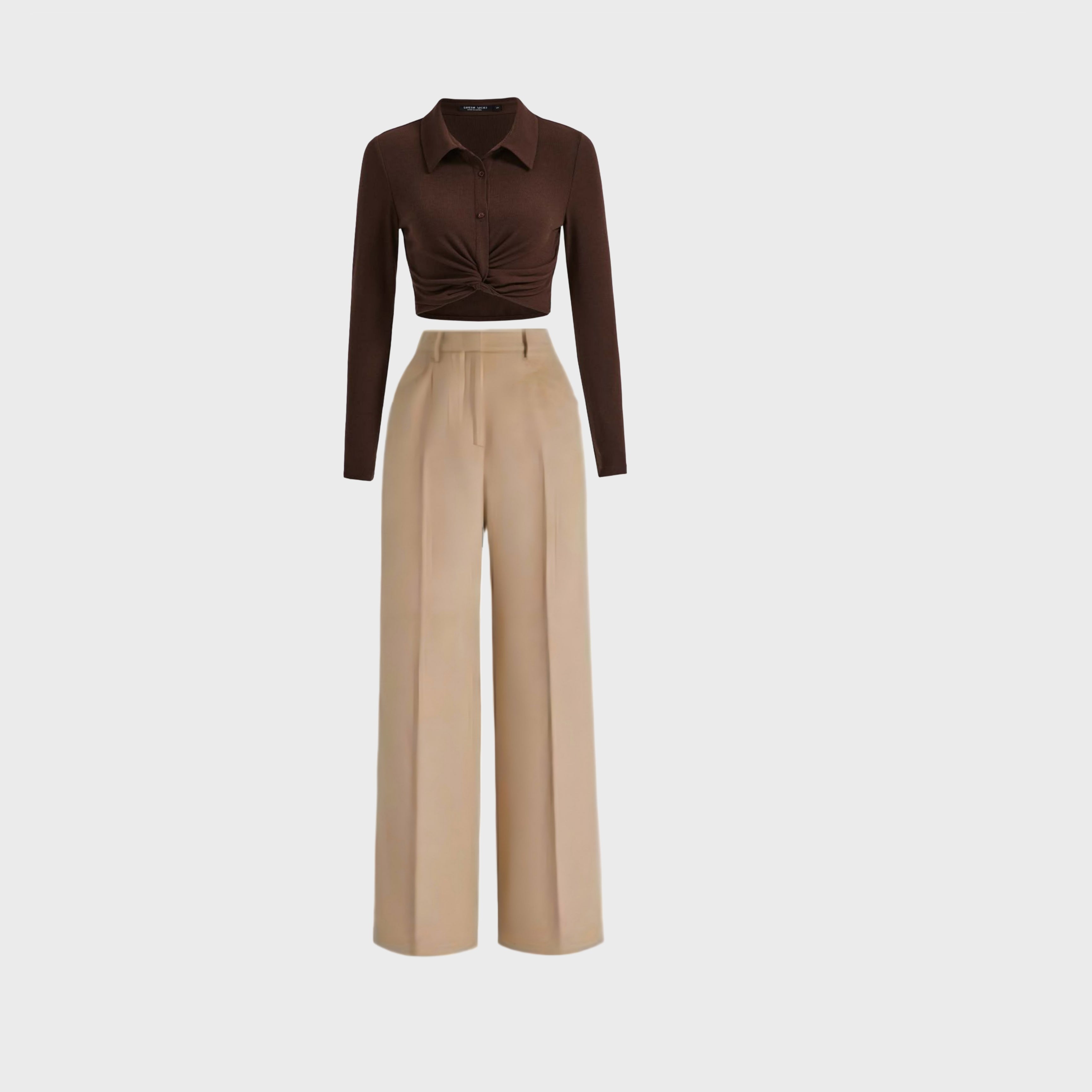 Cream high waist pant and Brown top - full set