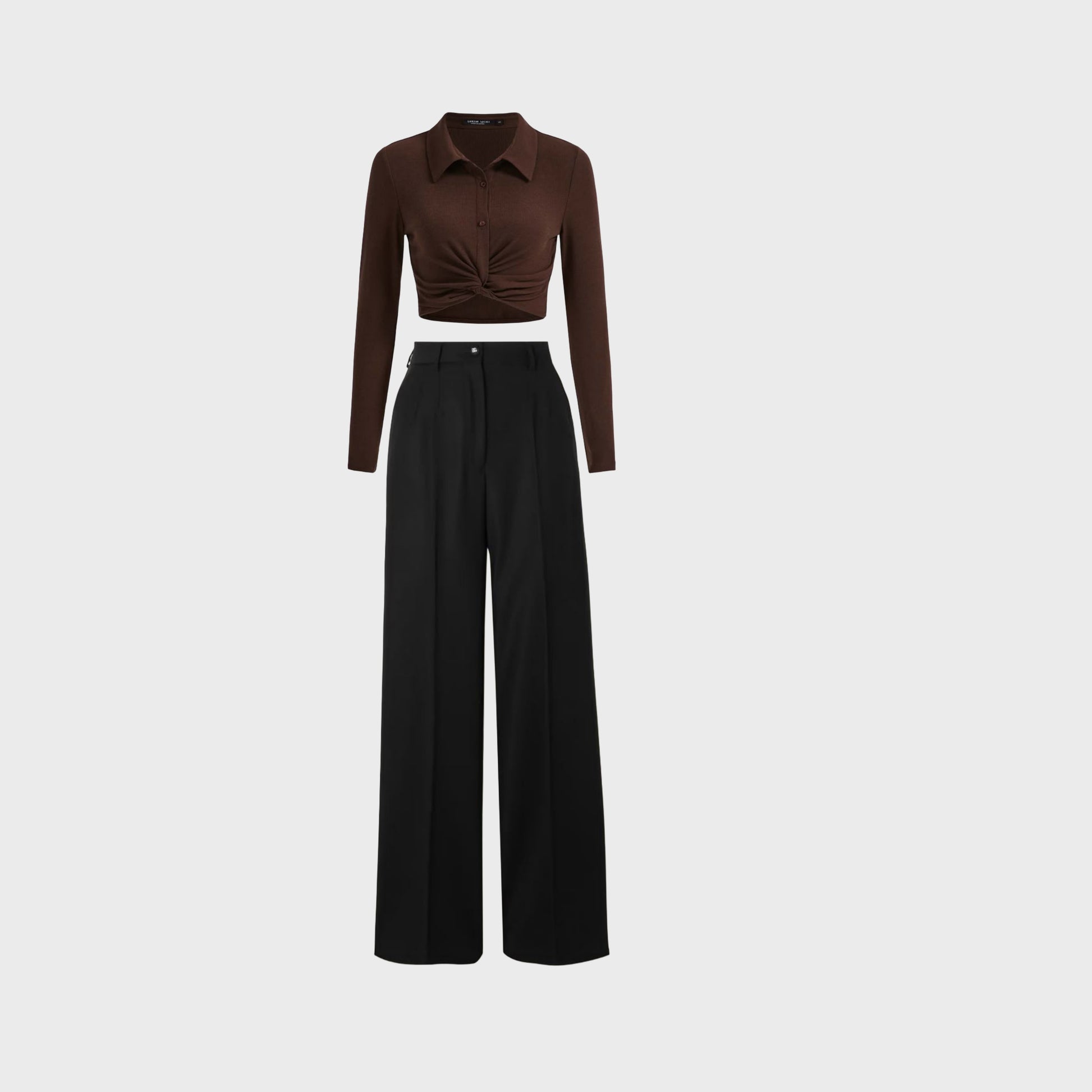 Black high waist pant and Brown top - full set
