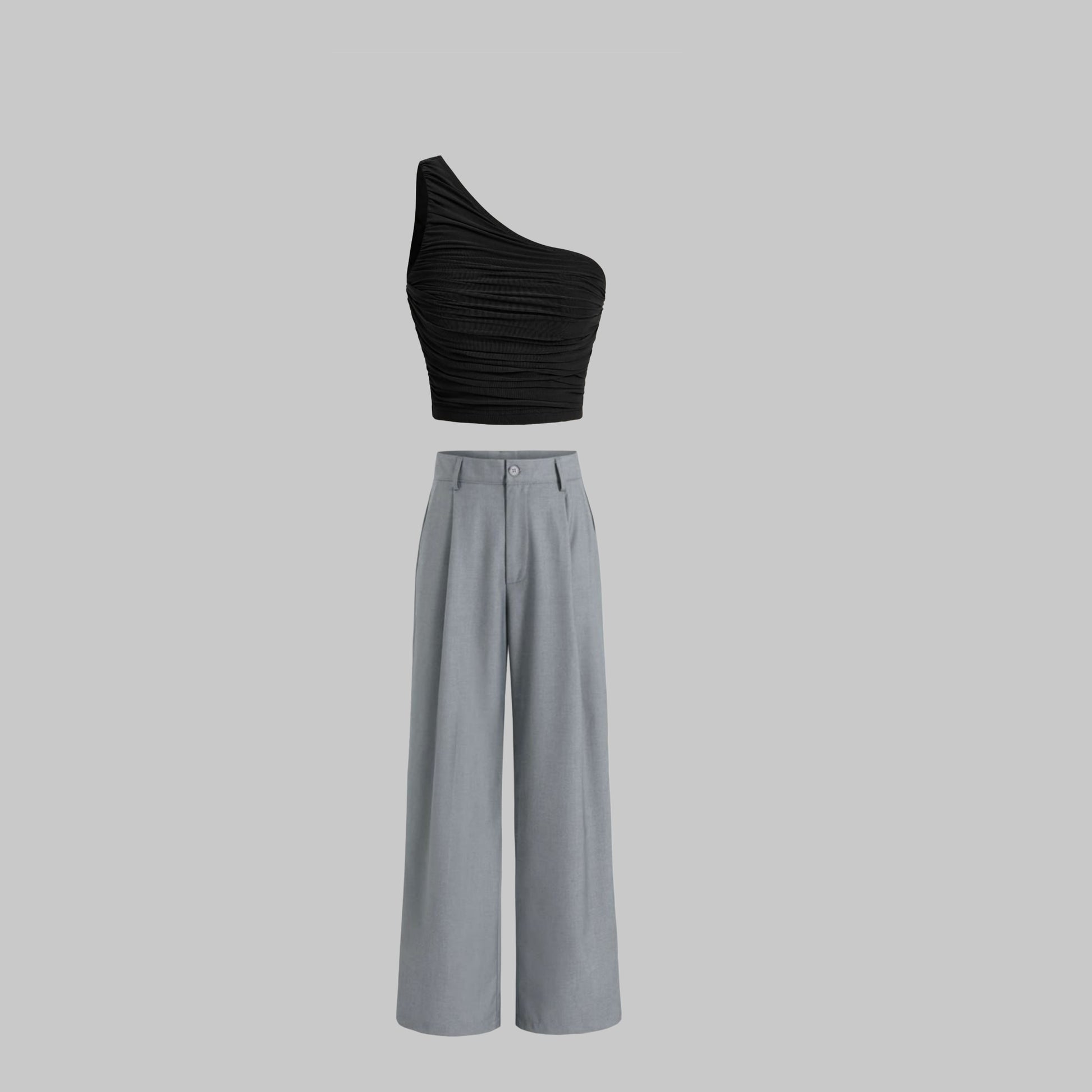 Grey   high waist pant and Black   top - full set