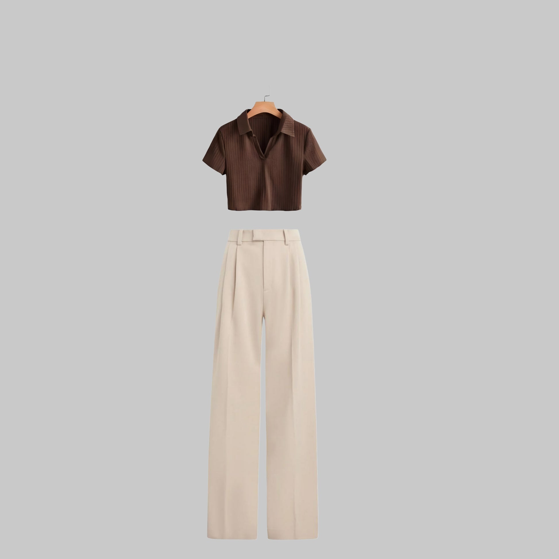Off white  high waist pant and Brown   top - full set