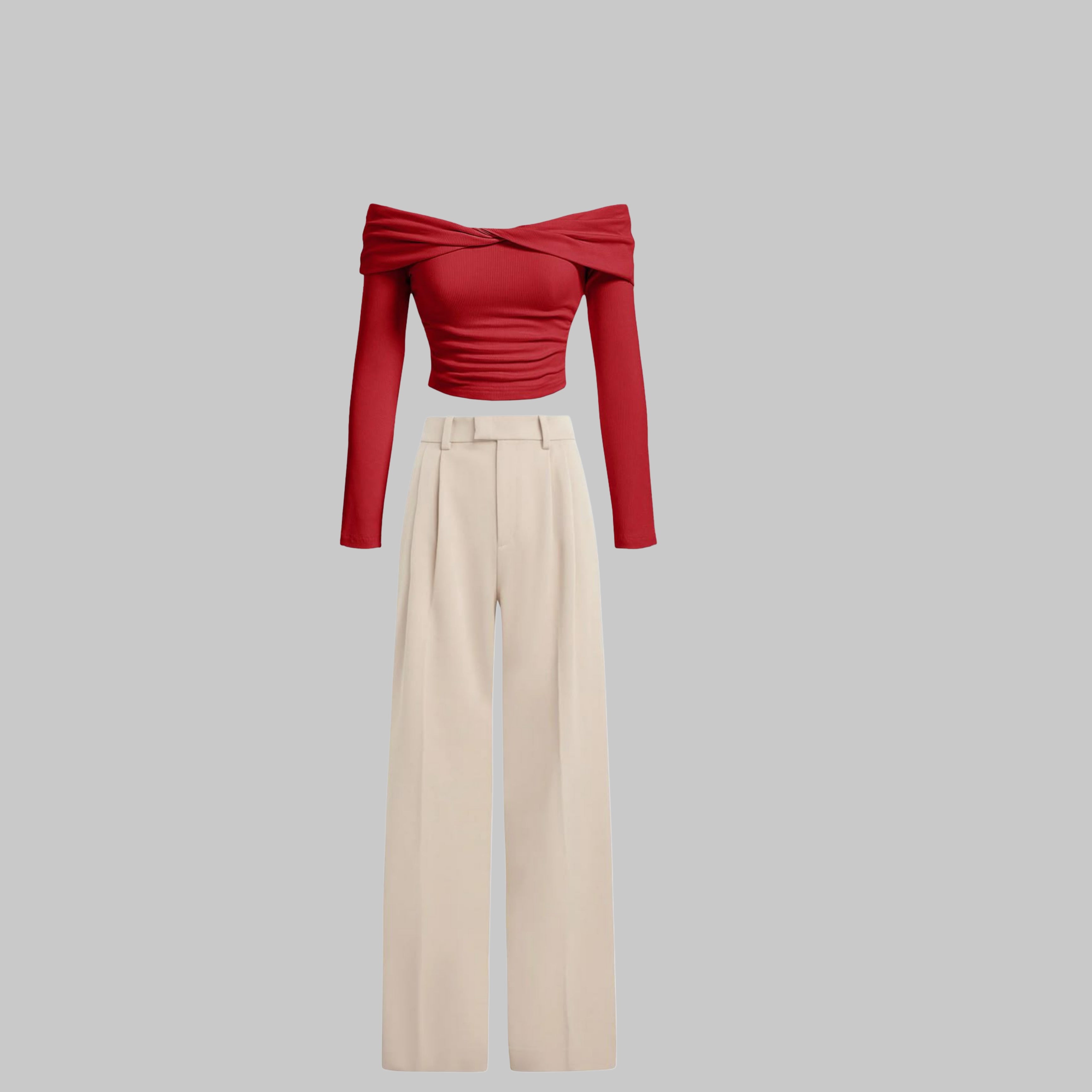 Off white high waist pant and Red top - full set