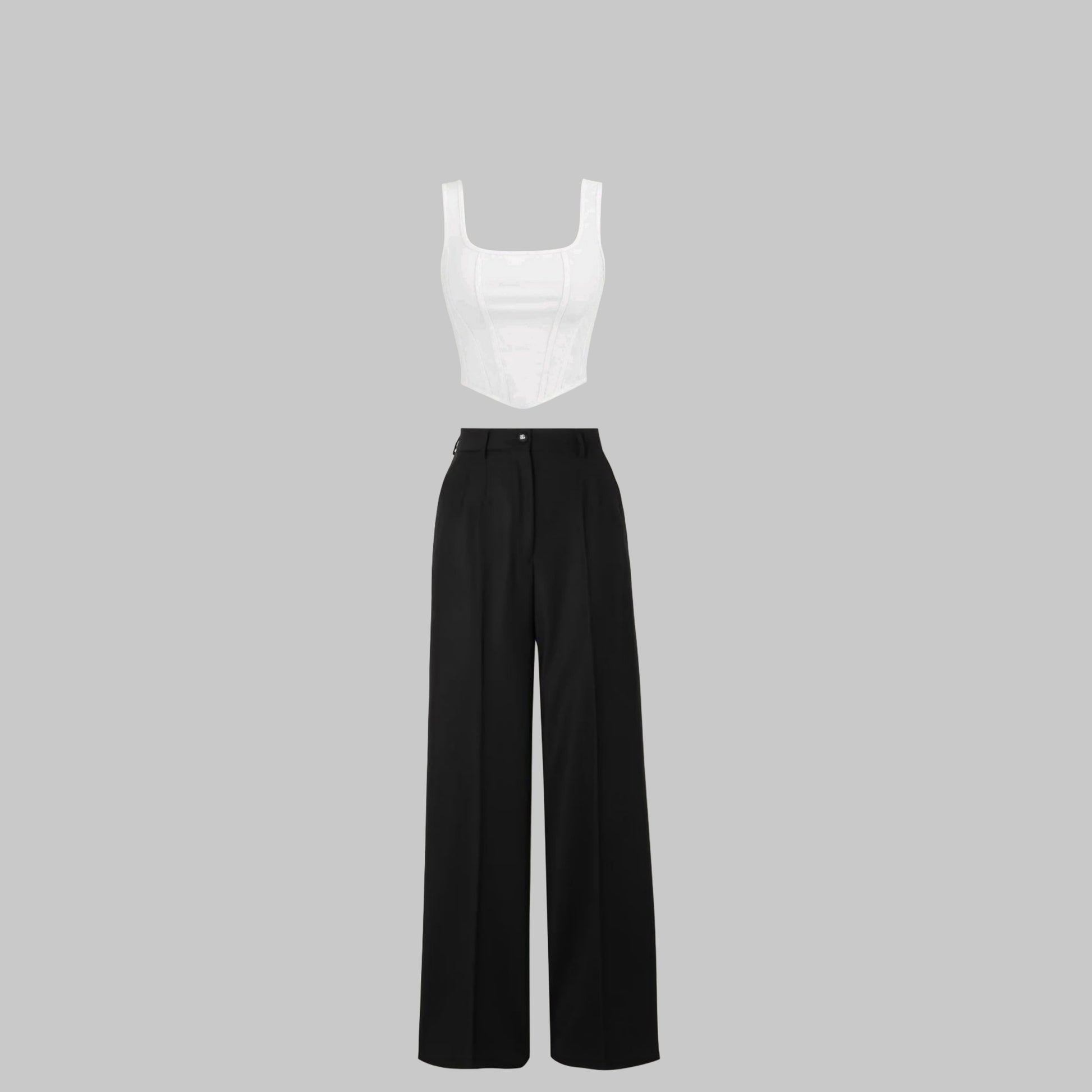 Black high waist pant and White  top - full set
