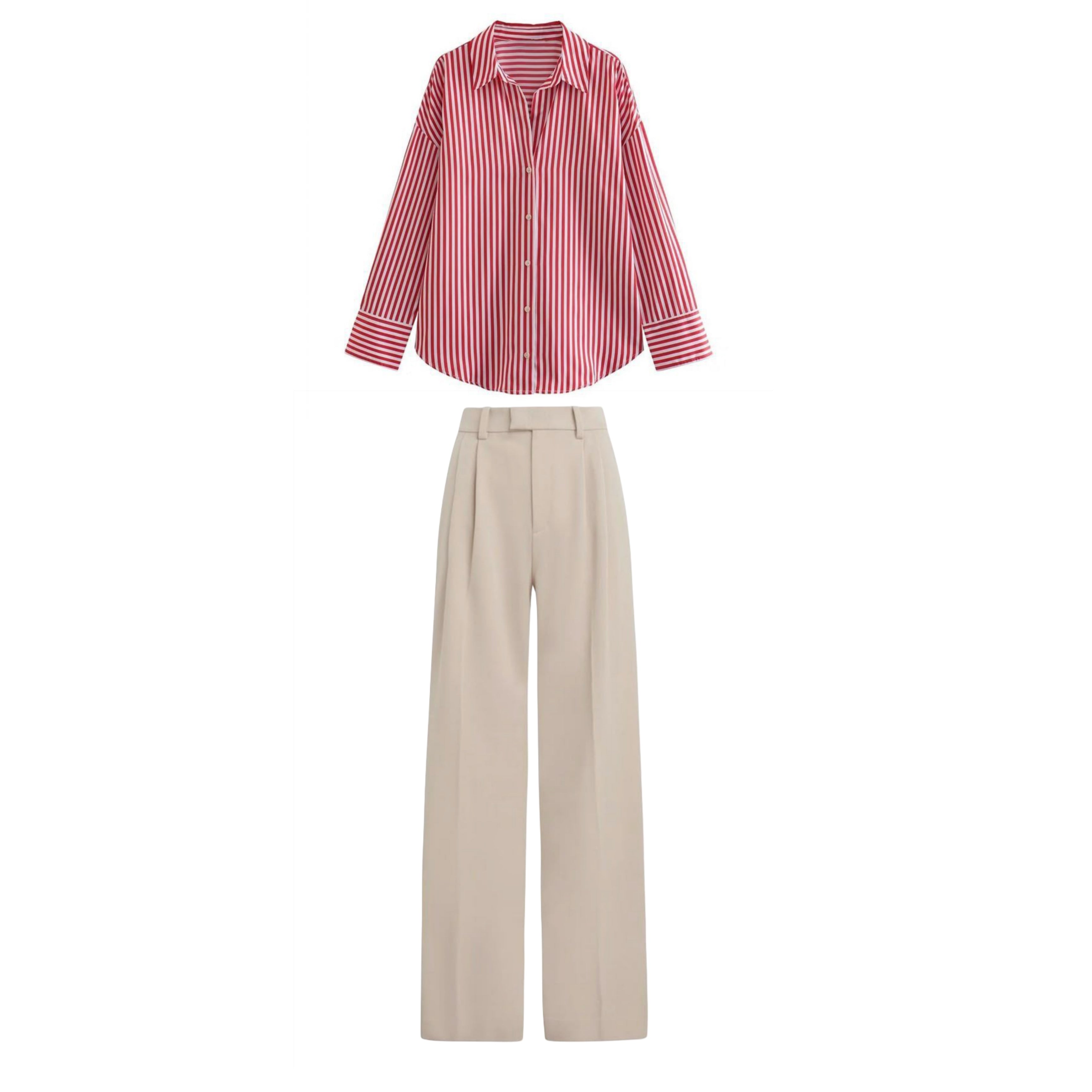 Off white High waist pant (trouser ) | Red striped shirt ( women )