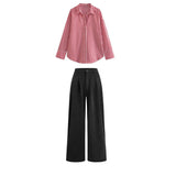 Black   High waist pant (trouser ) | Red striped shirt ( women )