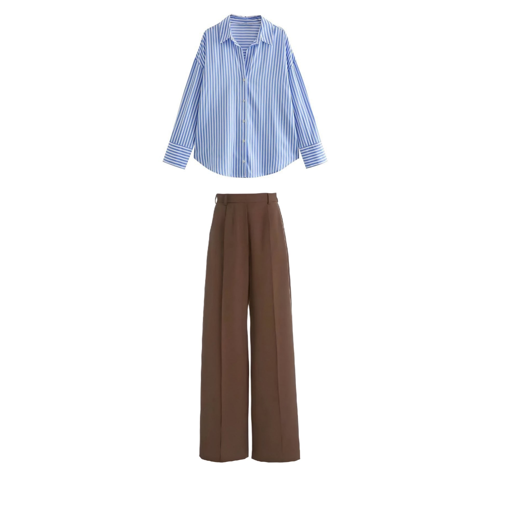 Brown  High waist pant (trouser ) | Blue striped shirt ( women )