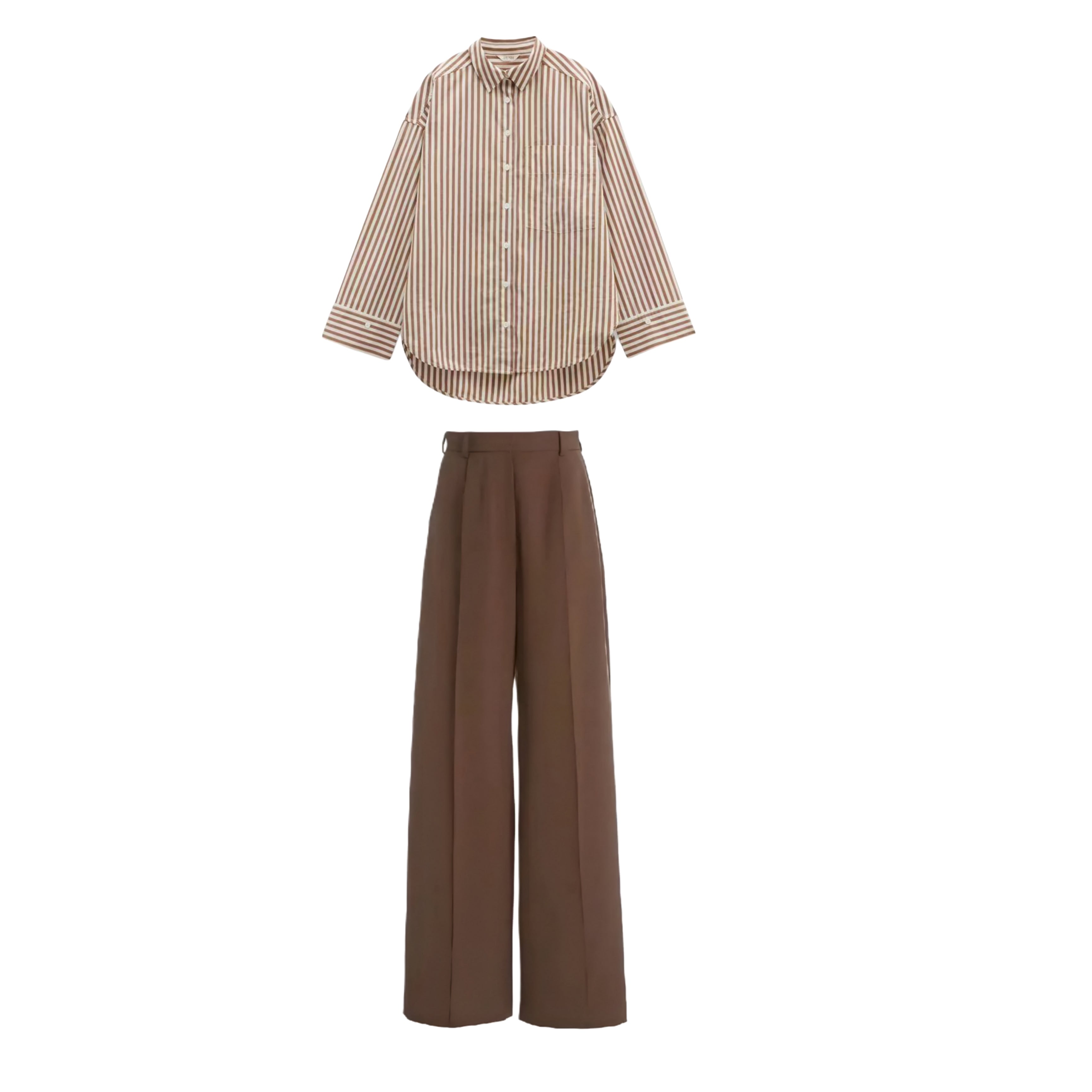 Brown High waist pant (trouser ) | Brown striped shirt ( women )