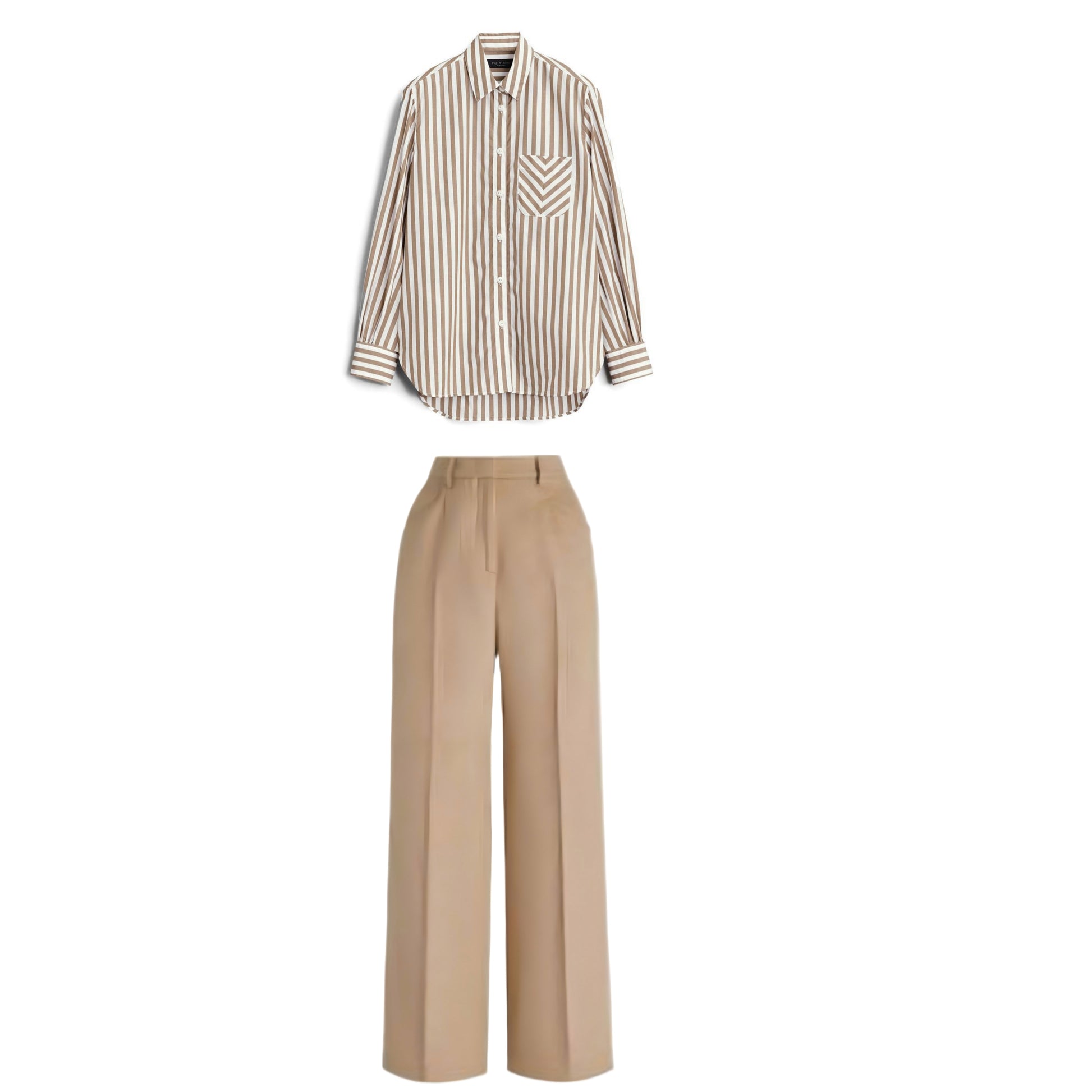 Camel High wist pant (trouser ) | Brown striped shirt ( women )