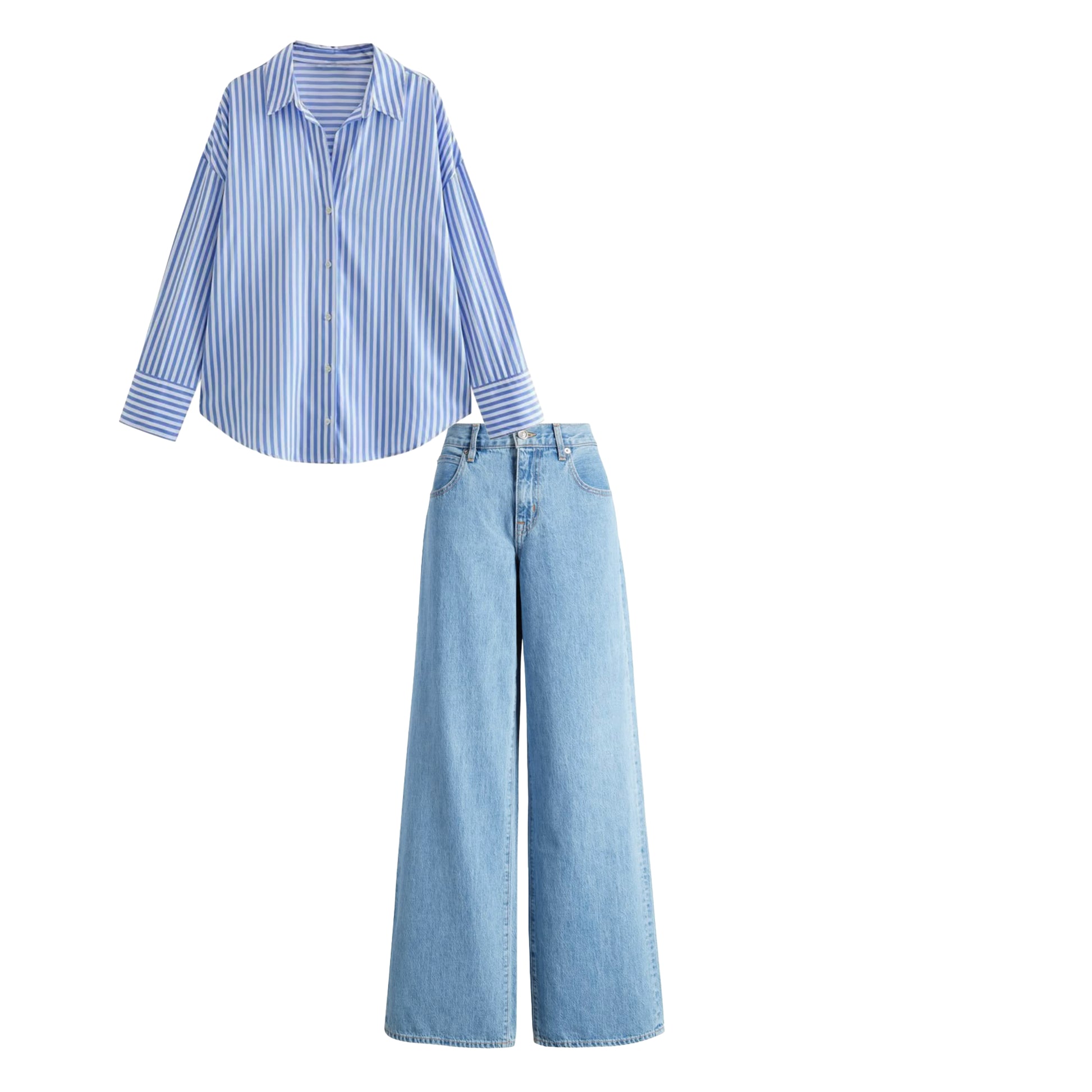 sky blue High waist baggy jeans | Blue striped shirt ( women )