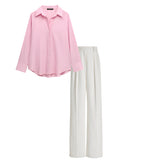 White waist pant (trouser ) |Baby pink shirt plain (women )