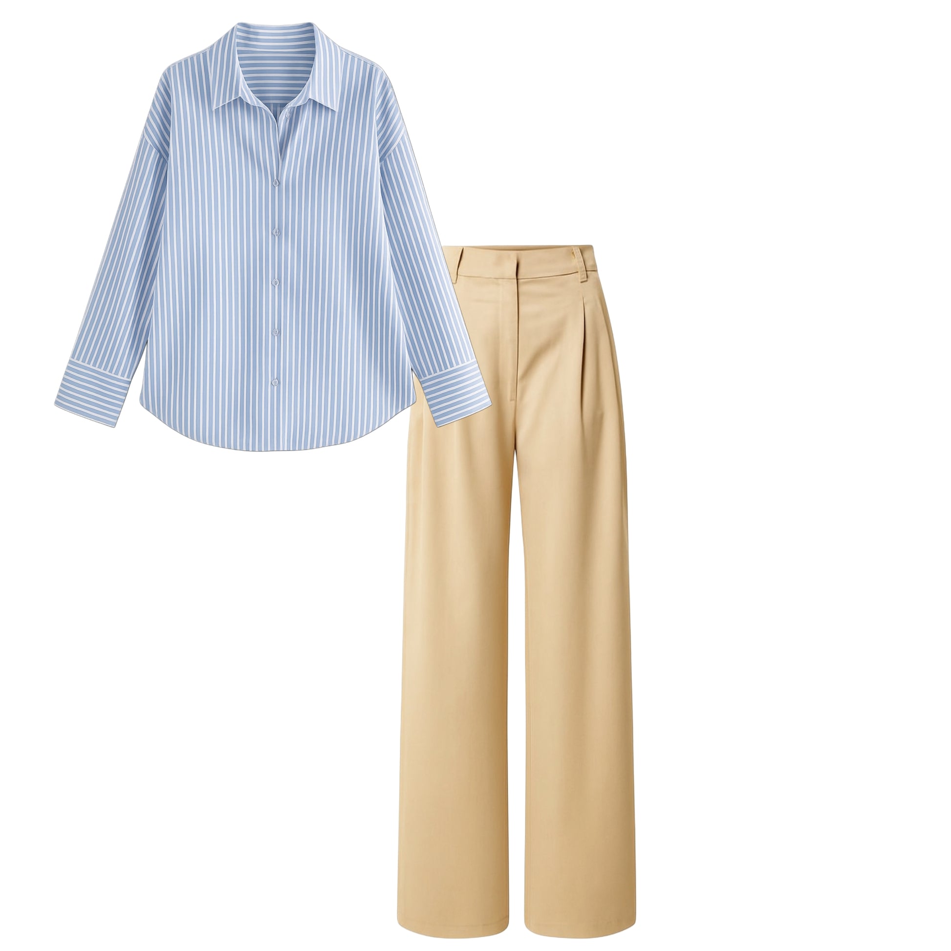 Beidge pant (trouser ) |Sky blue sriped white broad linening shirt (women )