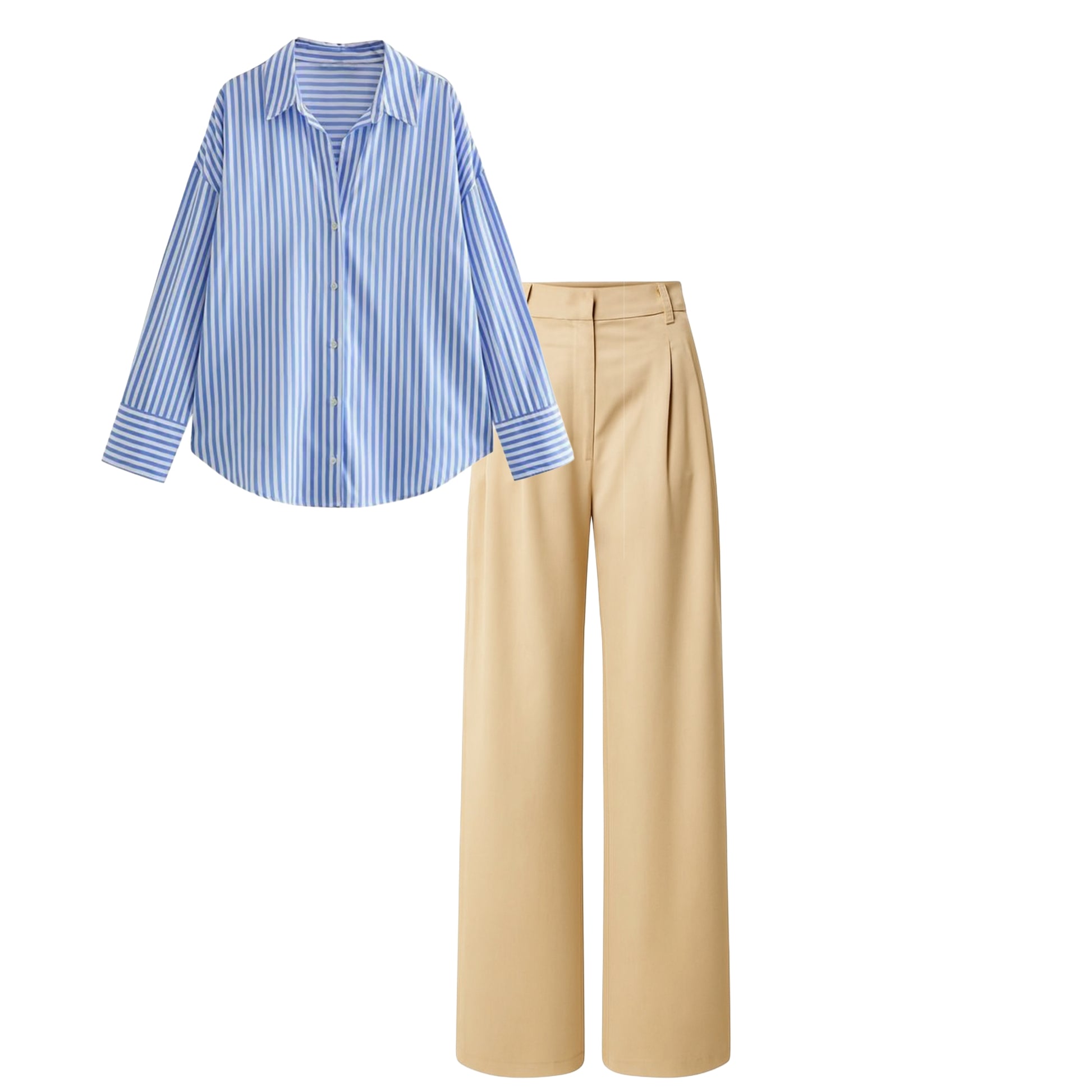 Beidge pant  (trouser ) |Blue striped shirt (women )