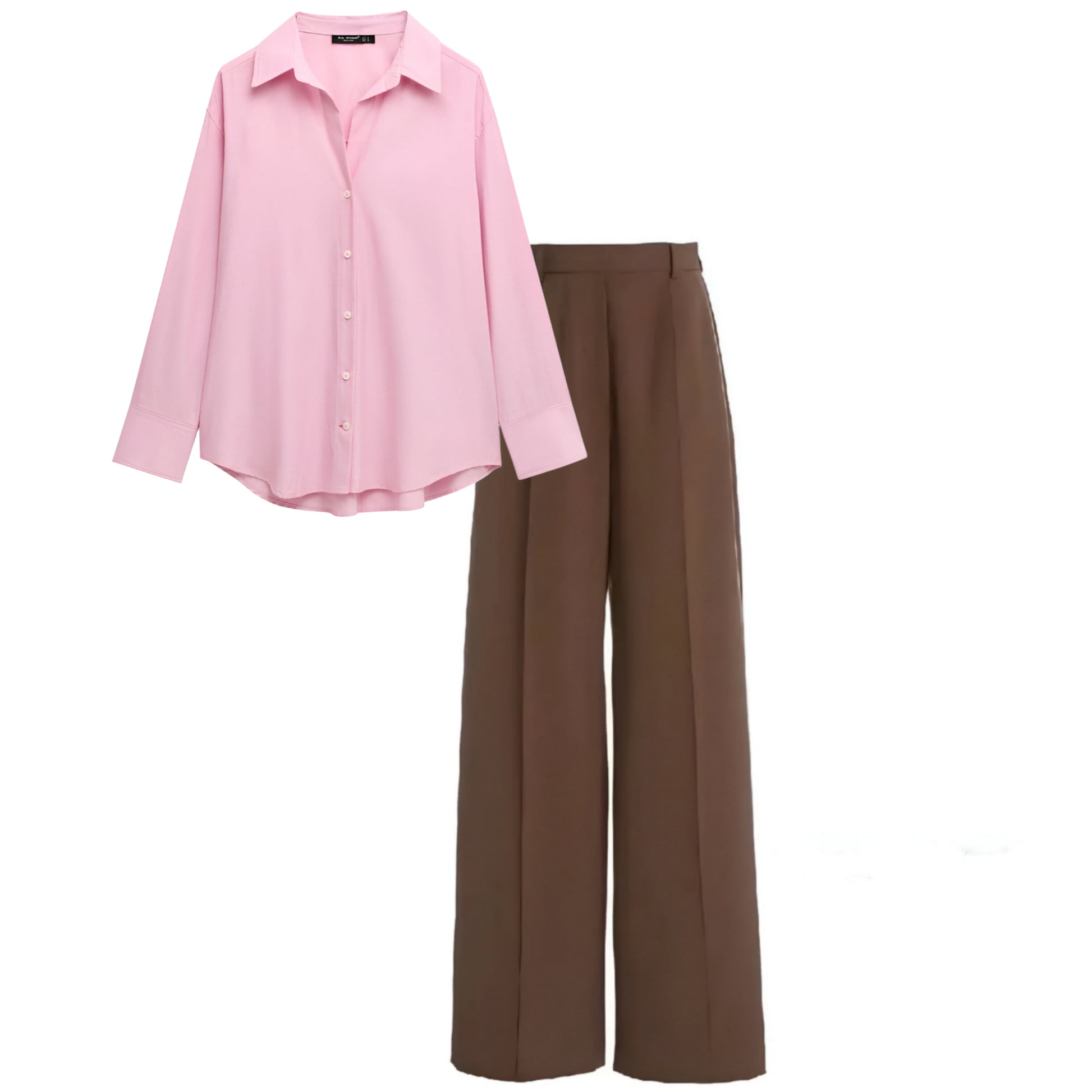 BrownHigh waist pant (trouser ) |Baby pink shirt plain (women )