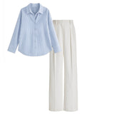 White pant (trouser ) |Sky blue broad striped shirt (women )