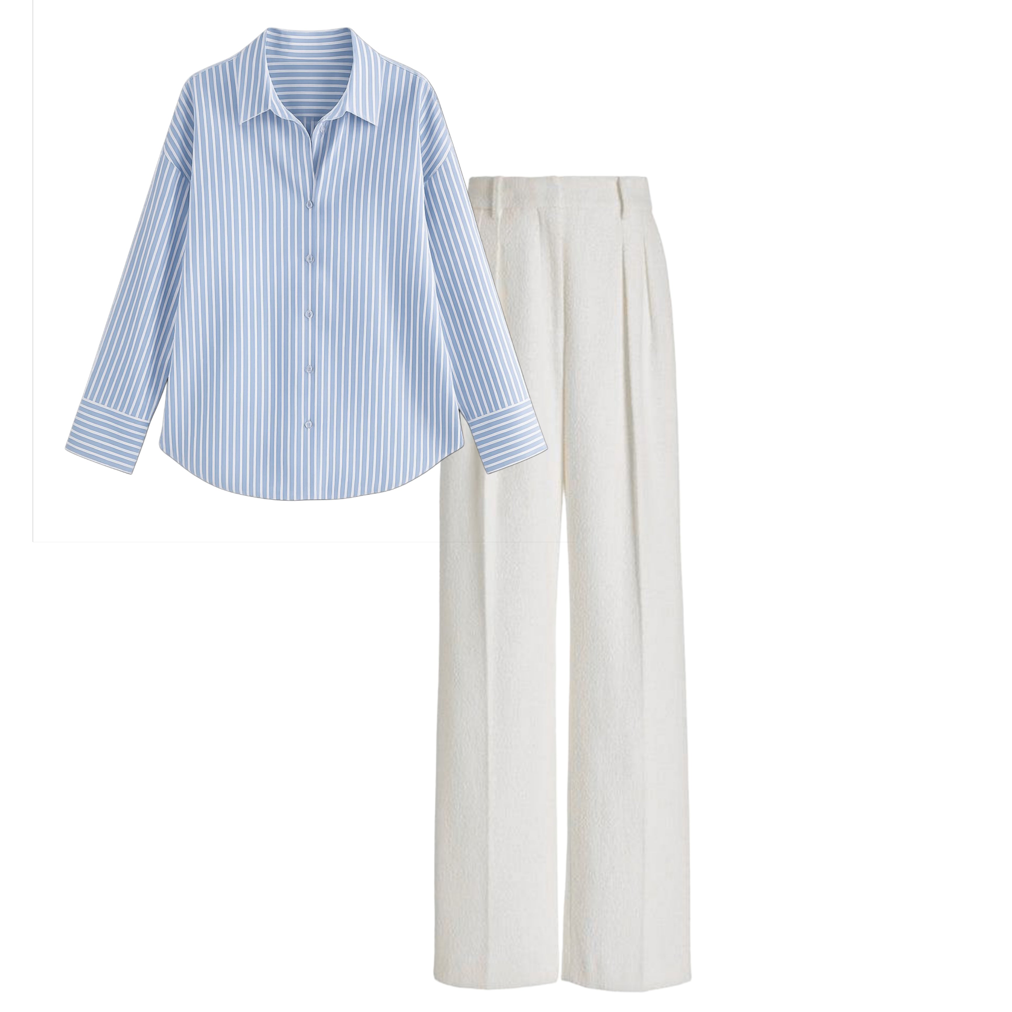White Pant (trouser ) | Sky blue broad linening striped shirt (women )
