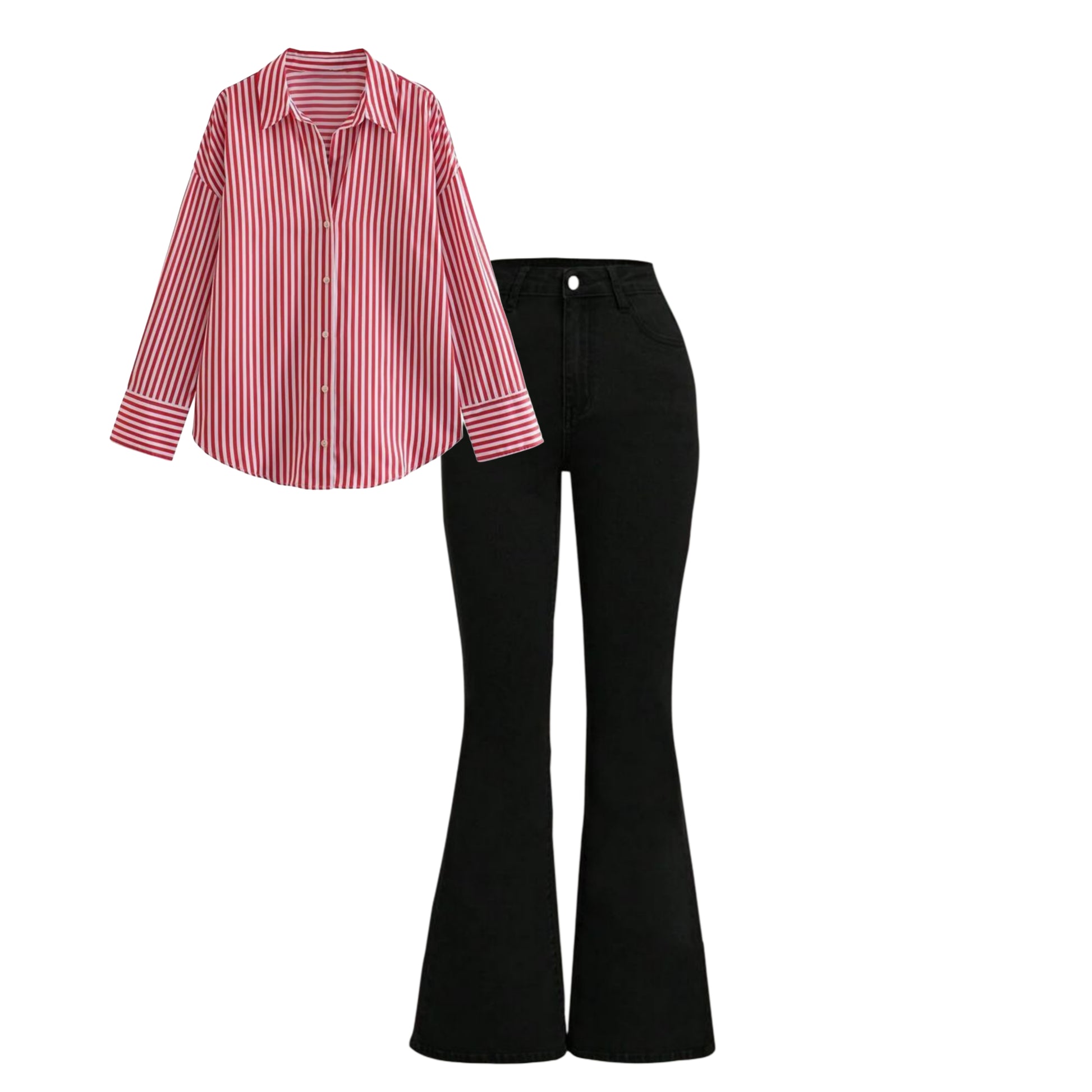 Black bell bottom jeans |Red striped shirt | Womens