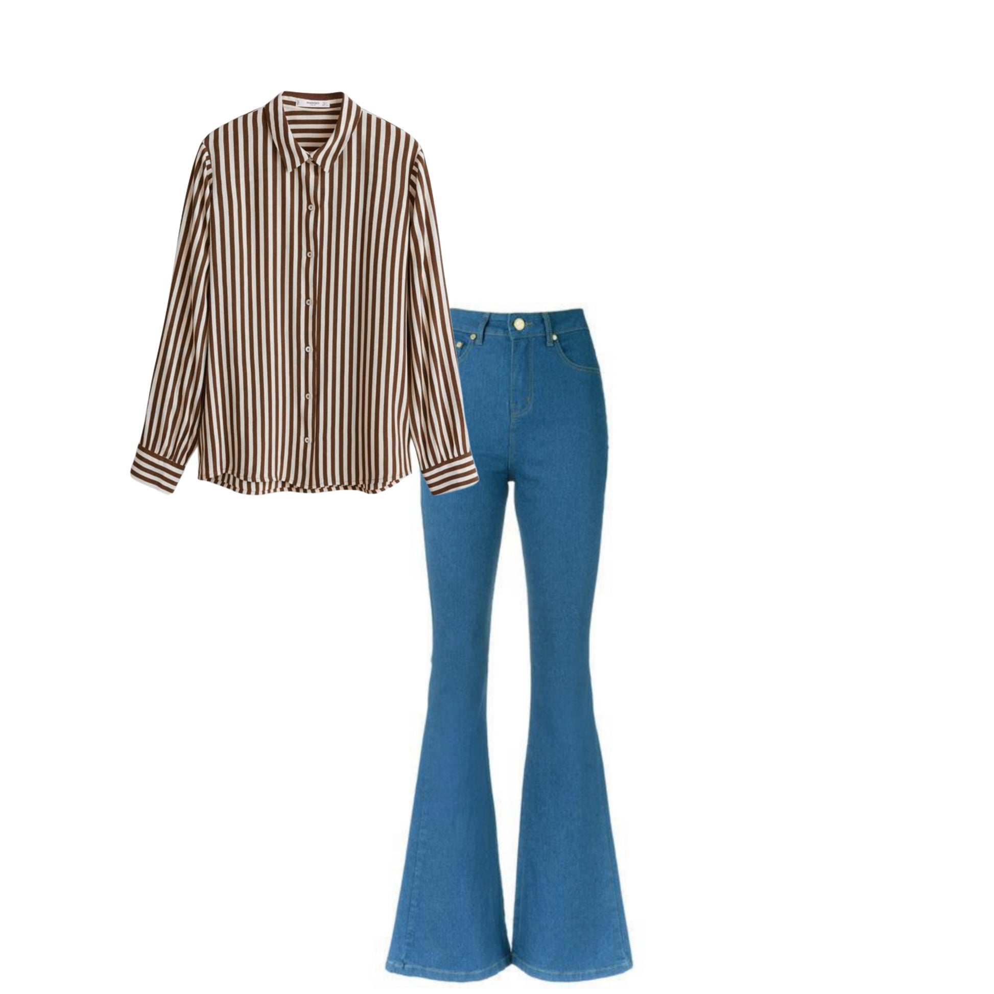 sky blue bell bottom jeans |Brown striped shirt | Womens