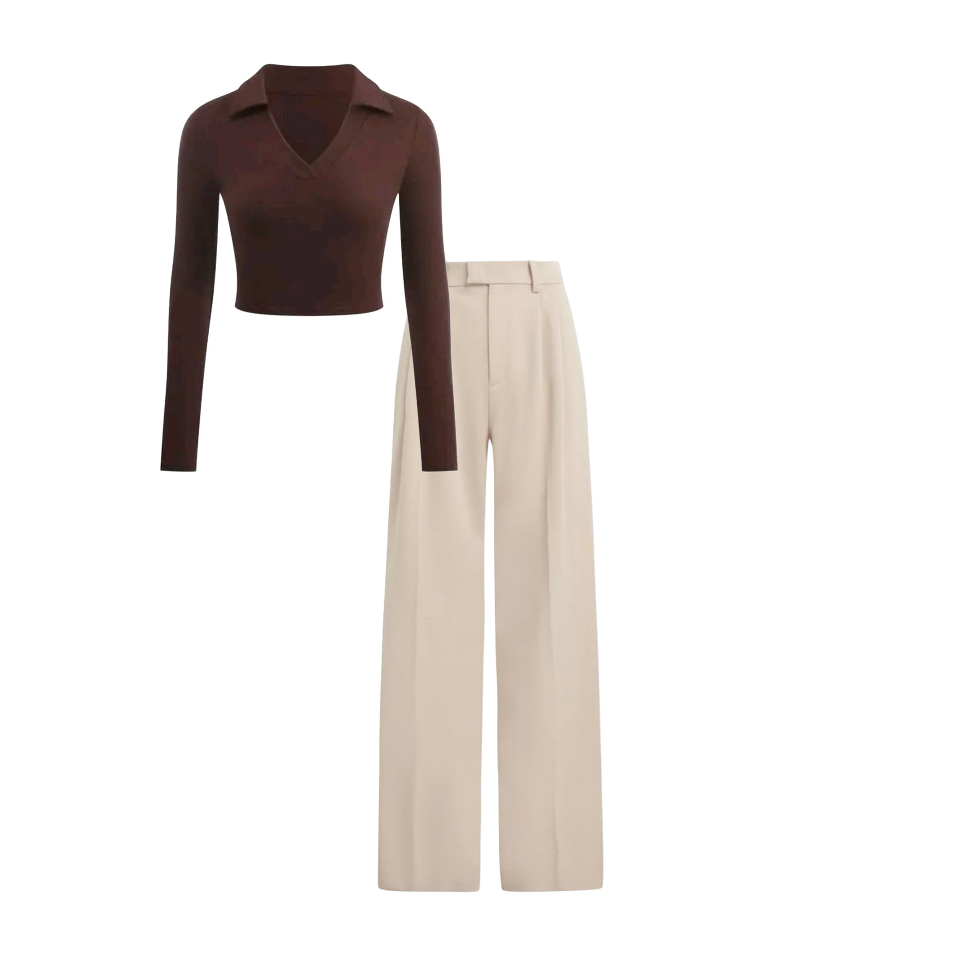 Off white high waist pant and Brown top full sleeve- full set