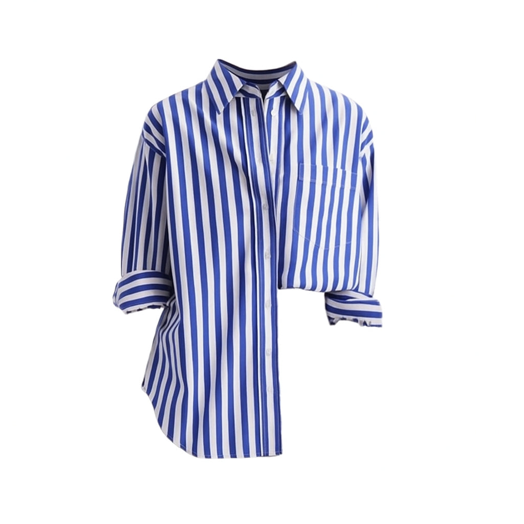 Charcoal white shade baggy jeans | Drk blue brod striped shirt | Womens