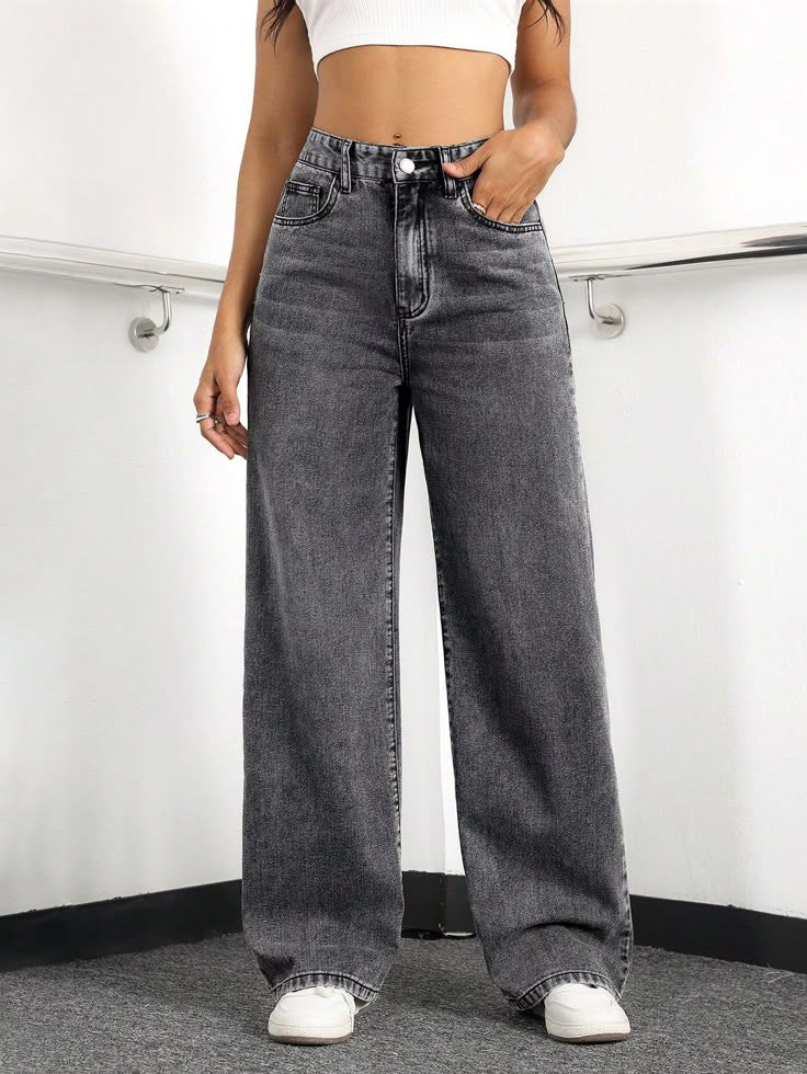 High waist Charcoal baggy jeans | womens