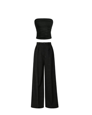 Black Tube Top with High - waist Trouser Co-Ord Set
