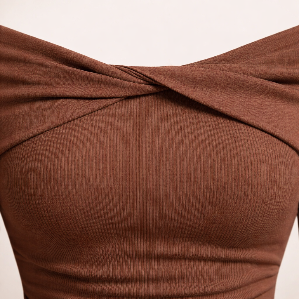 Twist-Detail Brown Top Co-Ord Set with Wide-Leg Trousers