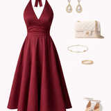 Bow Detail Halter Neck Midi Dress