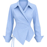 Women's Powder Blue Wrap Shirt & Wide Leg Denim Jeans Co-Ord Set