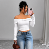 X-Cross Off-Shoulder Full Sleeve Crop Top – White