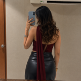 Wine Red Asymmetric Scarf Crop Top