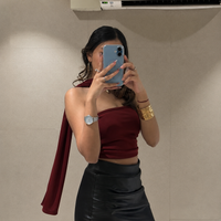 Wine Red Asymmetric Scarf Crop Top