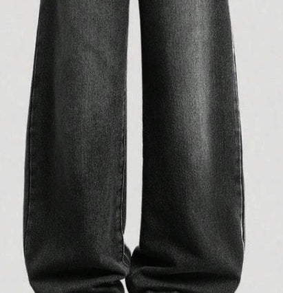 Black wide-leg jeans on a light gray background