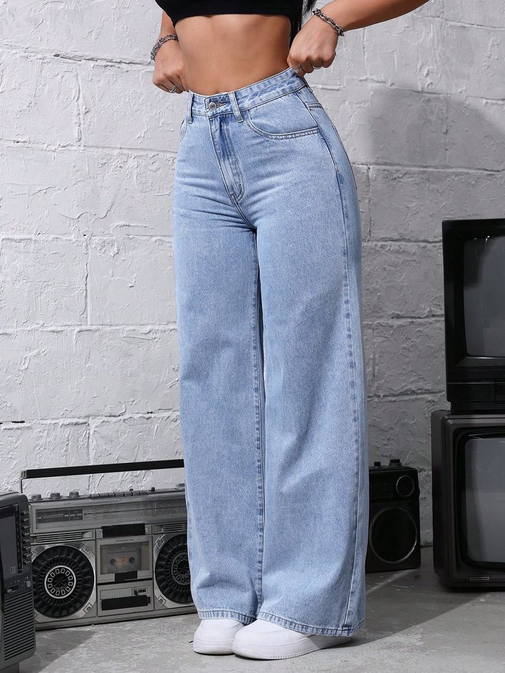 Sky blue High waist womens baggy jeans