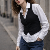 Classic Waistcoat Shirt & Wide-Leg Denim Co-Ord Set | Black