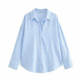 Blue striped shirt with high waist baggy denim jeans ( full outfit )