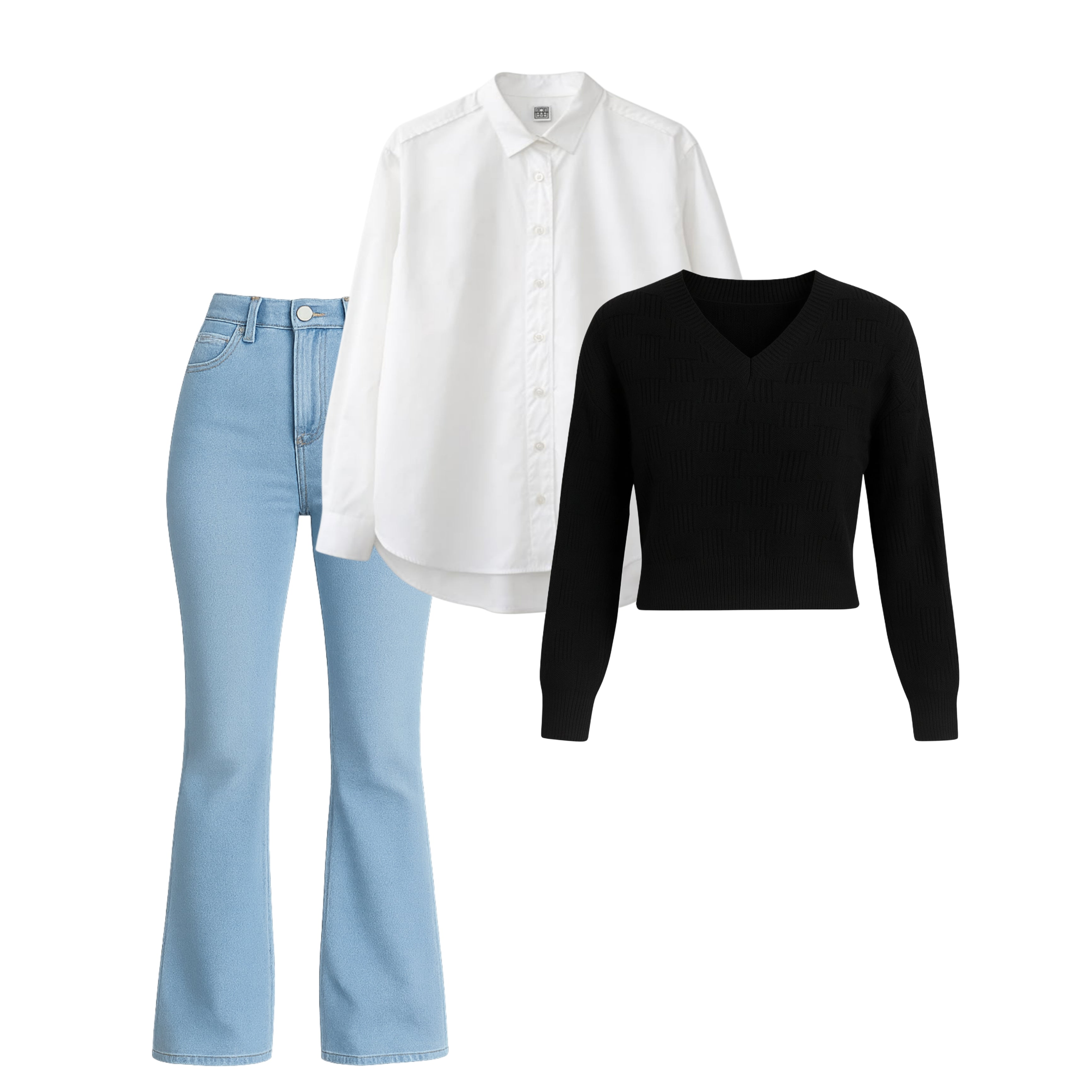 Women’s Premium Winter Shirt + Knitted Sweater + Bootcut Jeans Combo | 1 Free Accessory