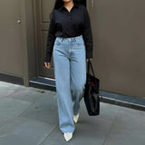 sky blue High waist baggy jeans | Black shirt ( women )