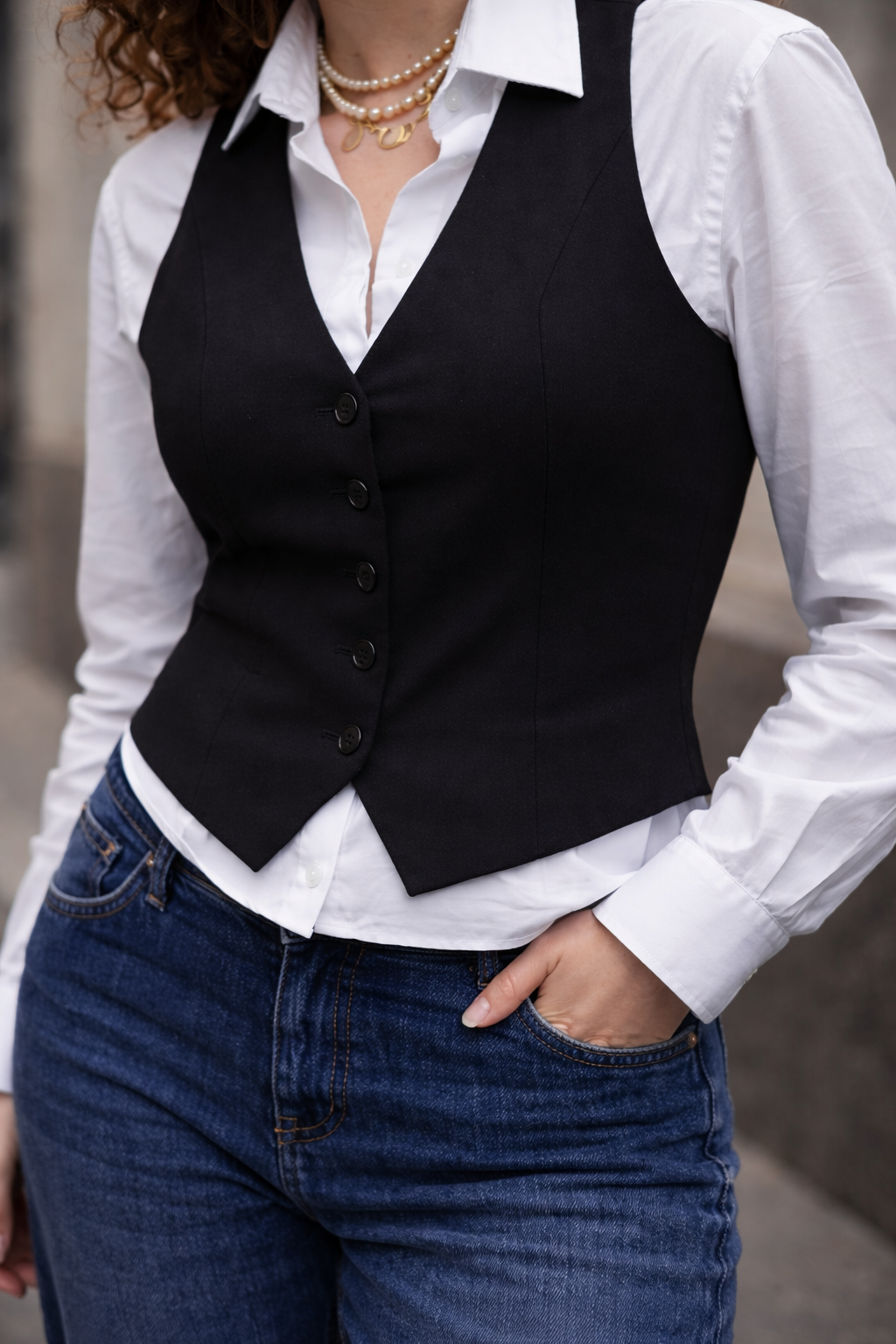 Classic Waistcoat Shirt & Wide-Leg Denim Co-Ord Set | Black