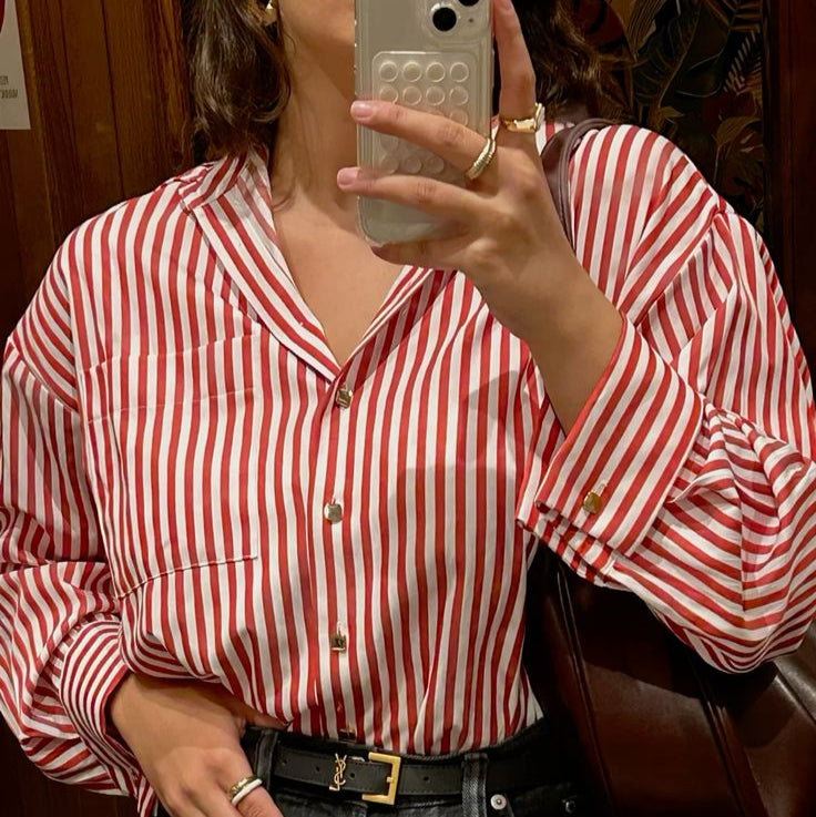 Red striped shirt | Vintage shirt | womens