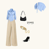 Blue Wrap Shirt & Wide-Leg Trouser Co-Ord Set