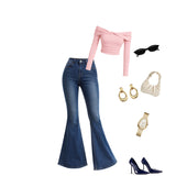 Blush Off-Shoulder Glam Top & Flare Denim Co-ord Set
