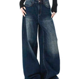 Blue high waist white shade baggy jeans | womens