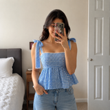 Gingham Bow Peplum To